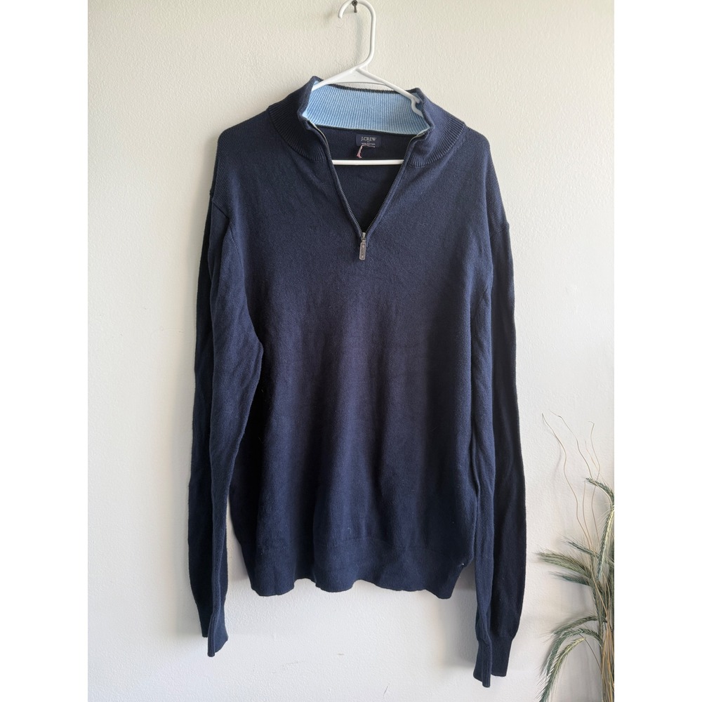 J.Crew Mens XL Navy Blue 100% Cotton‎ Quarter Zip Mock Neck Sweater 3566